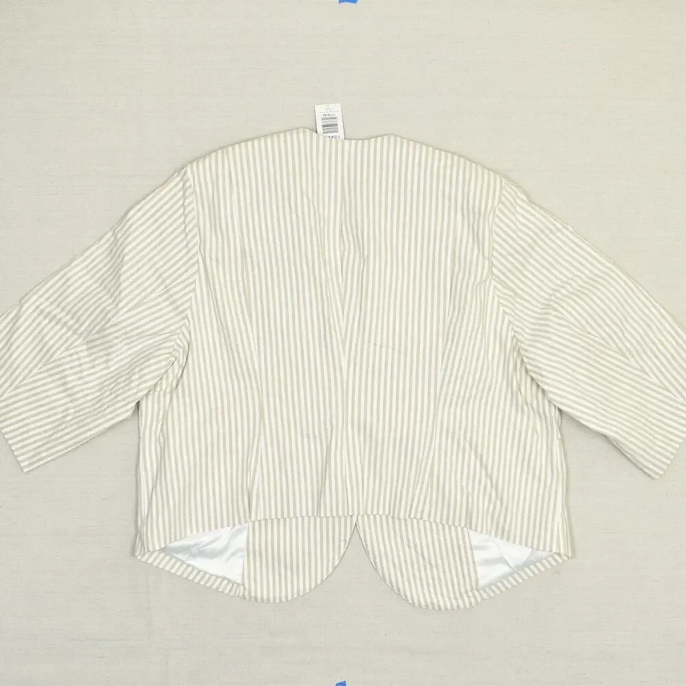 NEW Torrid Women Open Blazer Jacket 3/4 Sleeve Striped Rayon Beige Plus Size 4